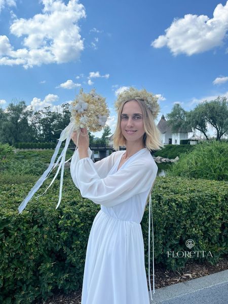 Свадебный букет &laquo;Белоснежная роскошь&raquo; (круглый с хлопком) 243310010 фото