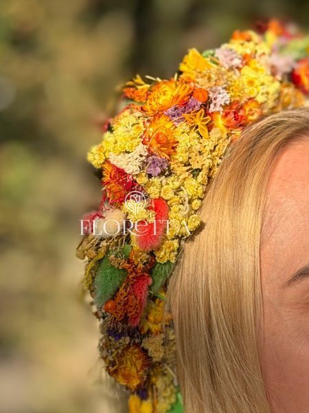 Український вінок із натуральних сухоцвітів на голову зі стрічками &laquo;Барвиста Україна&raquo; 107 фото