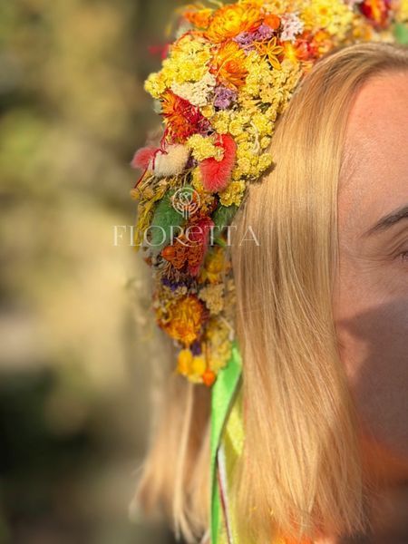 Український вінок із натуральних сухоцвітів на голову зі стрічками &laquo;Барвиста Україна&raquo; 107 фото
