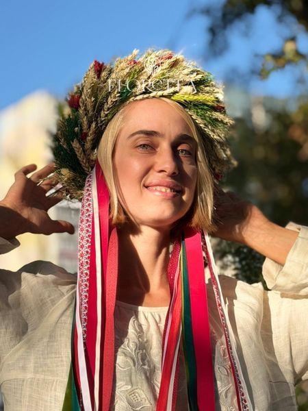 Український вінок із натуральних сухоцвітів на голову зі стрічками &laquo;Мавка&raquo; 108 фото