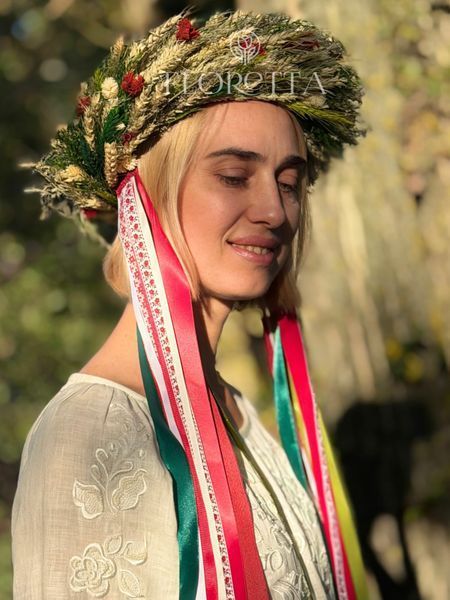 Український вінок із натуральних сухоцвітів на голову зі стрічками &laquo;Мавка&raquo; 108 фото