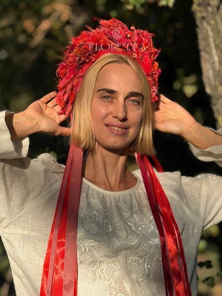 Український вінок із натуральних сухоцвітів на голову зі стрічками &laquo;Вільна&raquo; 109 фото